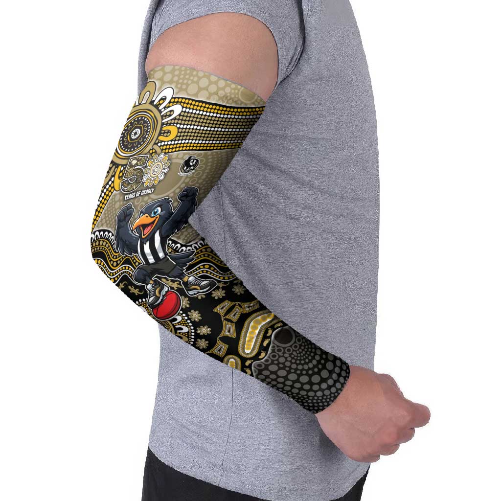 Personalized Magpies Football Mascot Arm Sleeves Aboriginal Dot Art Style Vibrant Indigenous Pattern Design