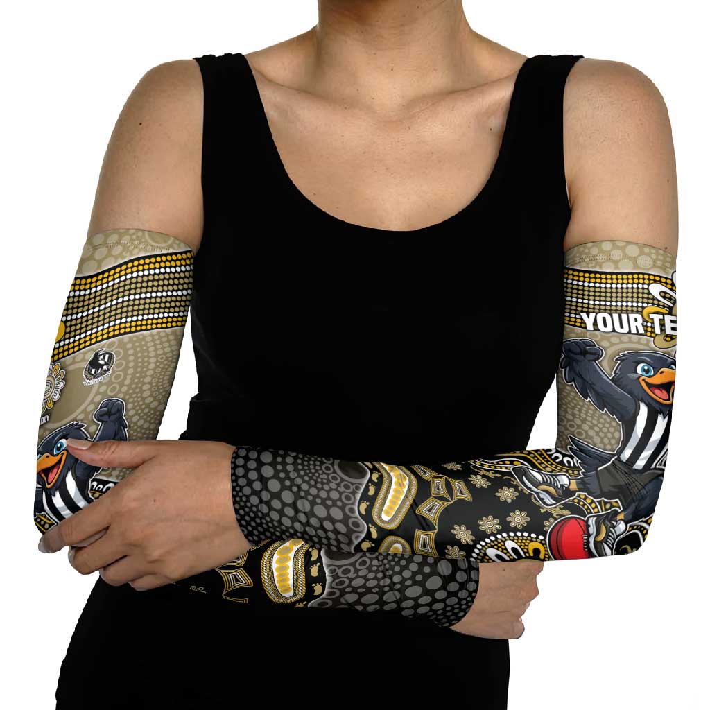 Personalized Magpies Football Mascot Arm Sleeves Aboriginal Dot Art Style Vibrant Indigenous Pattern Design