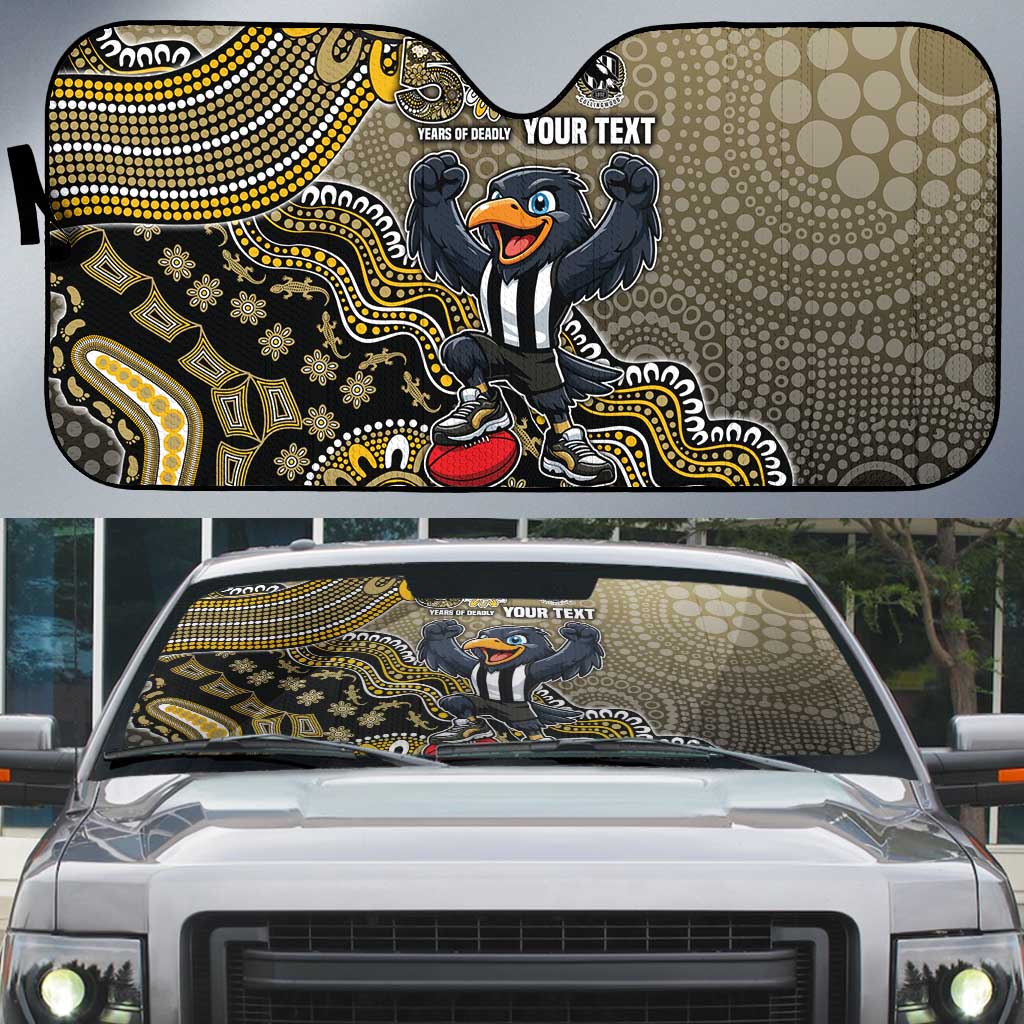 Personalized Magpies Football Mascot Auto Sun Shade Aboriginal Dot Art Style Vibrant Indigenous Pattern Design