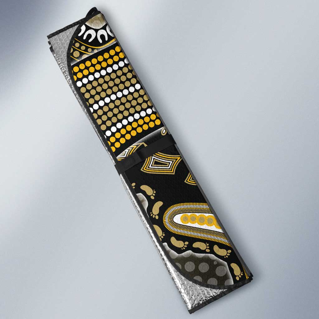 Personalized Magpies Football Mascot Auto Sun Shade Aboriginal Dot Art Style Vibrant Indigenous Pattern Design