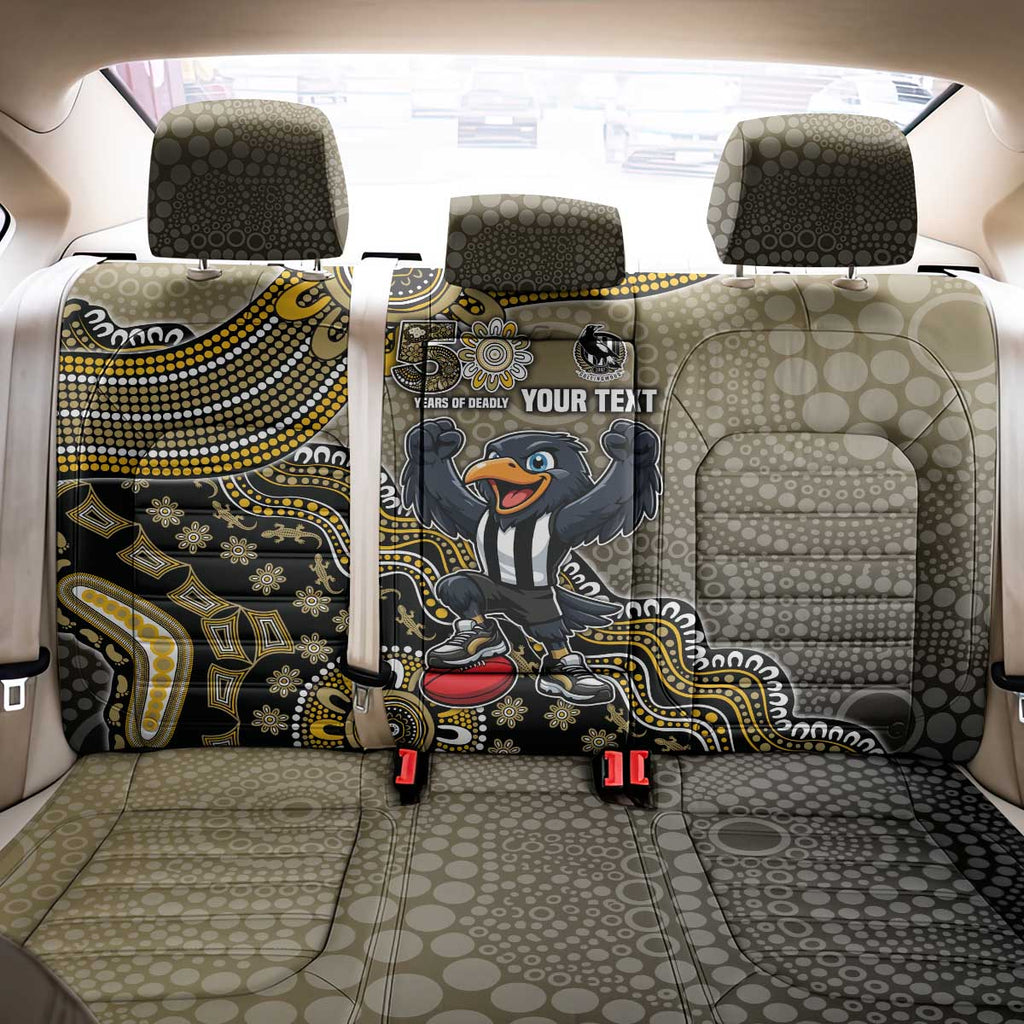 Personalized Magpies Football Mascot Back Car Seat Cover Aboriginal Dot Art Style Vibrant Indigenous Pattern Design