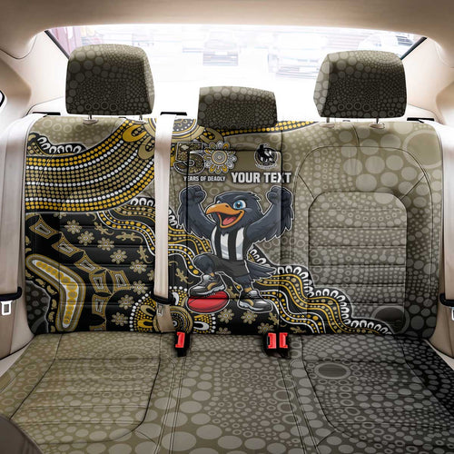 Personalized Magpies Football Mascot Back Car Seat Cover Aboriginal Dot Art Style Vibrant Indigenous Pattern Design