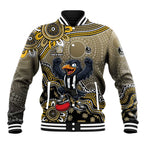 Personalized Magpies Football Mascot Baseball Jacket Aboriginal Dot Art Style Vibrant Indigenous Pattern Design
