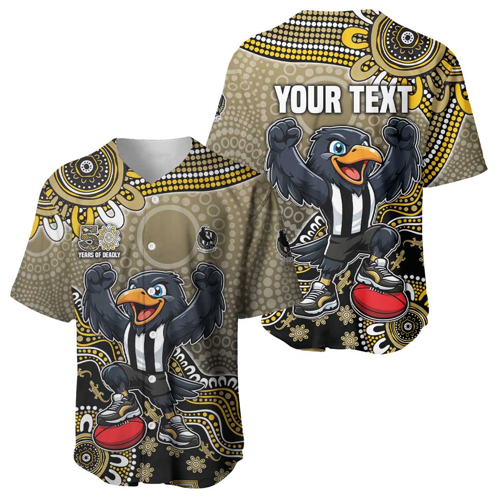 Personalized Magpies Football Mascot Baseball Jersey Aboriginal Dot Art Style Vibrant Indigenous Pattern Design