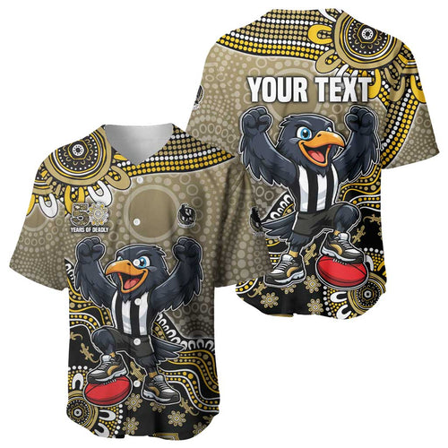 Personalized Magpies Football Mascot Baseball Jersey Aboriginal Dot Art Style Vibrant Indigenous Pattern Design