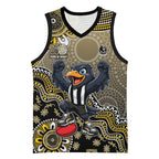 Personalized Magpies Football Mascot Basketball Jersey Aboriginal Dot Art Style Vibrant Indigenous Pattern Design