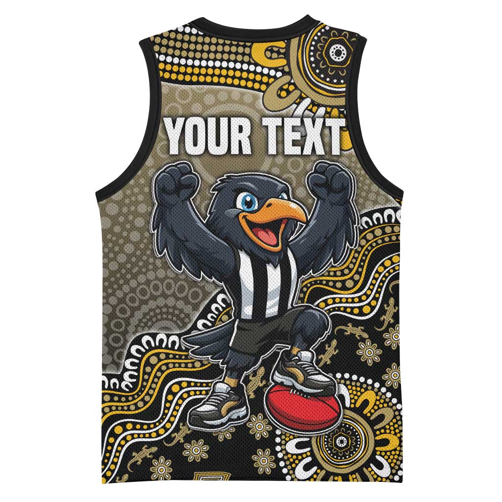 Personalized Magpies Football Mascot Basketball Jersey Aboriginal Dot Art Style Vibrant Indigenous Pattern Design