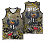 Personalized Magpies Football Mascot Basketball Jersey Aboriginal Dot Art Style Vibrant Indigenous Pattern Design