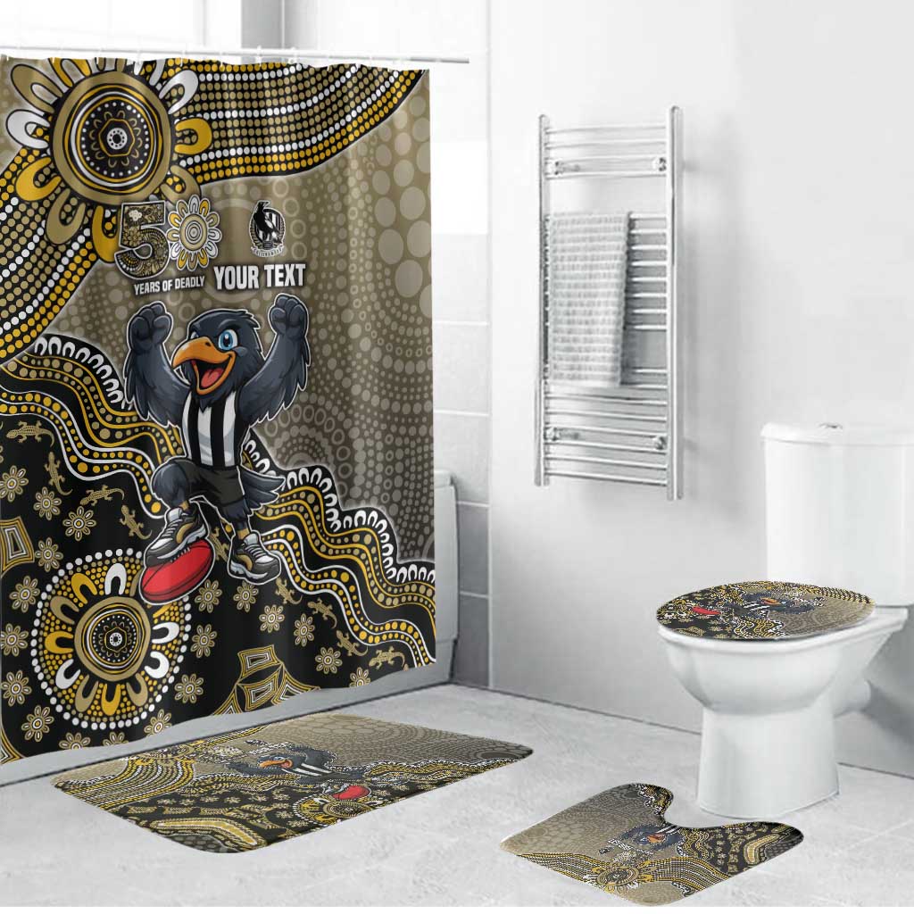 Personalized Magpies Football Mascot Bathroom Set Aboriginal Dot Art Style Vibrant Indigenous Pattern Design