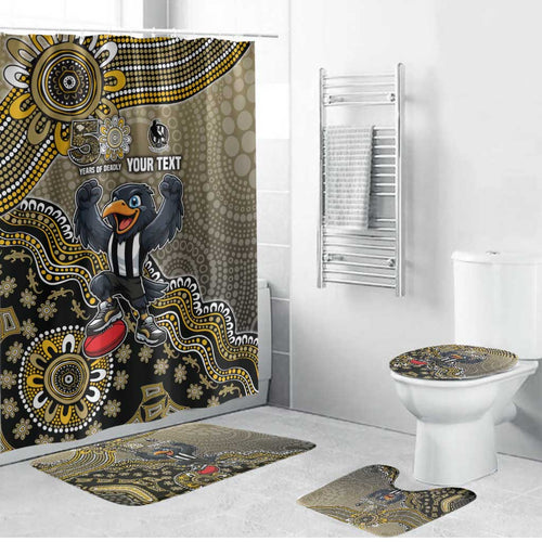 Personalized Magpies Football Mascot Bathroom Set Aboriginal Dot Art Style Vibrant Indigenous Pattern Design