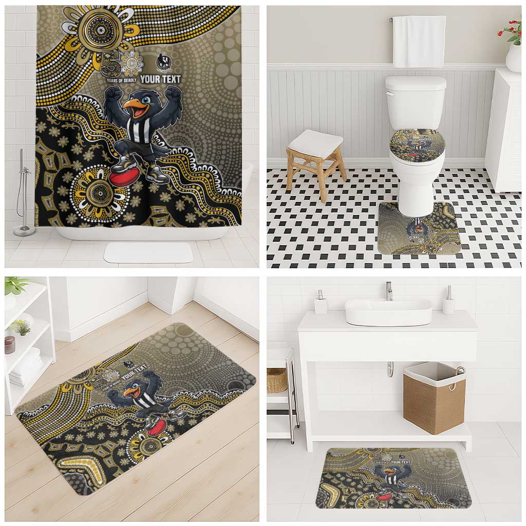 Personalized Magpies Football Mascot Bathroom Set Aboriginal Dot Art Style Vibrant Indigenous Pattern Design