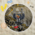 Personalized Magpies Football Mascot Beach Blanket Aboriginal Dot Art Style Vibrant Indigenous Pattern Design