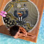 Personalized Magpies Football Mascot Beach Blanket Aboriginal Dot Art Style Vibrant Indigenous Pattern Design