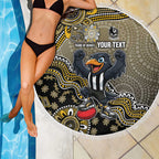 Personalized Magpies Football Mascot Beach Blanket Aboriginal Dot Art Style Vibrant Indigenous Pattern Design