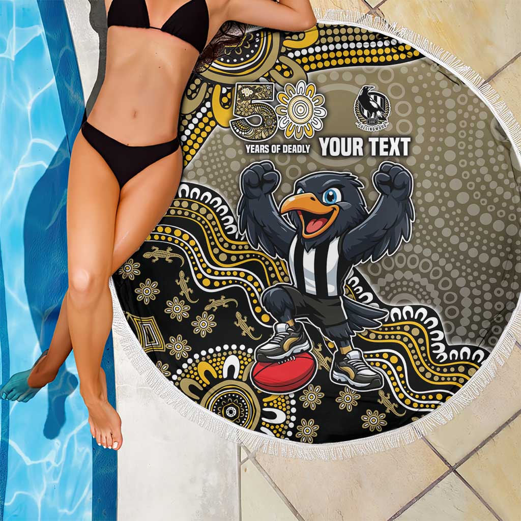 Personalized Magpies Football Mascot Beach Blanket Aboriginal Dot Art Style Vibrant Indigenous Pattern Design