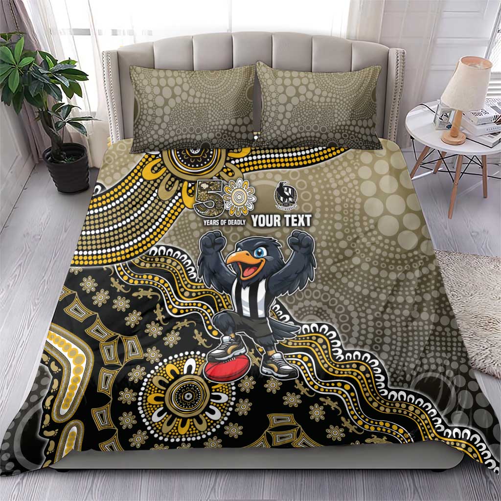 Personalized Magpies Football Mascot Bedding Set Aboriginal Dot Art Style Vibrant Indigenous Pattern Design