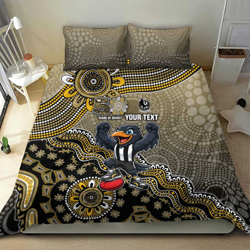 Personalized Magpies Football Mascot Bedding Set Aboriginal Dot Art Style Vibrant Indigenous Pattern Design