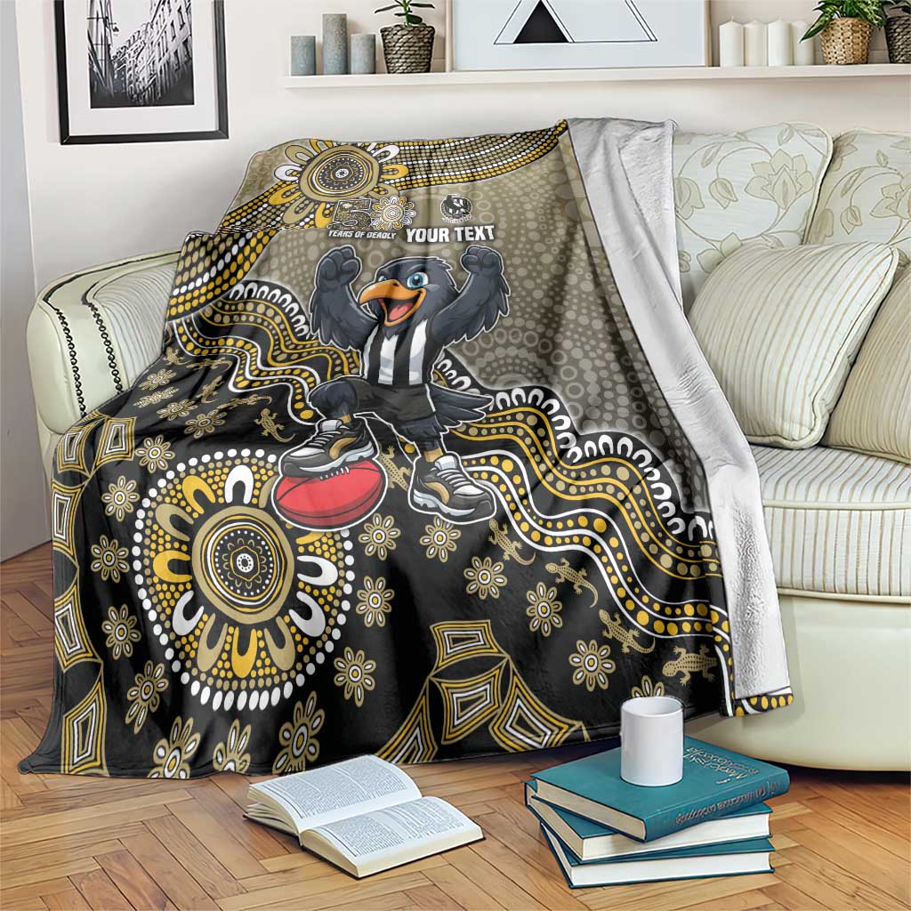 Personalized Magpies Football Mascot Blanket Aboriginal Dot Art Style Vibrant Indigenous Pattern Design