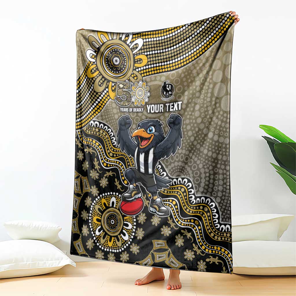 Personalized Magpies Football Mascot Blanket Aboriginal Dot Art Style Vibrant Indigenous Pattern Design