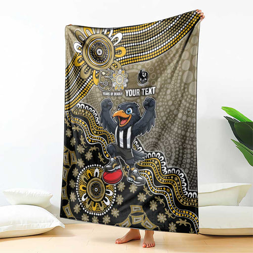 Personalized Magpies Football Mascot Blanket Aboriginal Dot Art Style Vibrant Indigenous Pattern Design