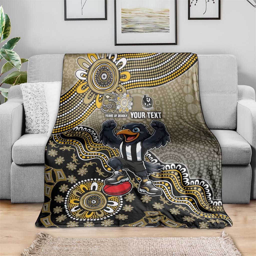 Personalized Magpies Football Mascot Blanket Aboriginal Dot Art Style Vibrant Indigenous Pattern Design