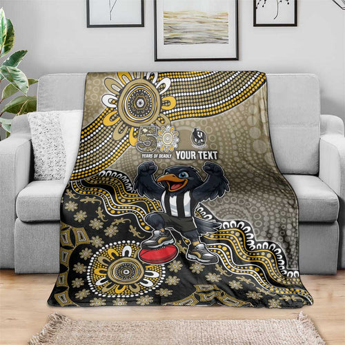 Personalized Magpies Football Mascot Blanket Aboriginal Dot Art Style Vibrant Indigenous Pattern Design