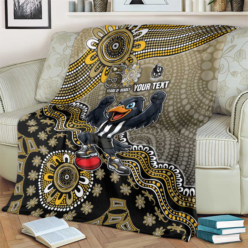 Personalized Magpies Football Mascot Blanket Aboriginal Dot Art Style Vibrant Indigenous Pattern Design