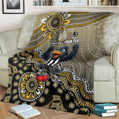 Personalized Magpies Football Mascot Blanket Aboriginal Dot Art Style Vibrant Indigenous Pattern Design