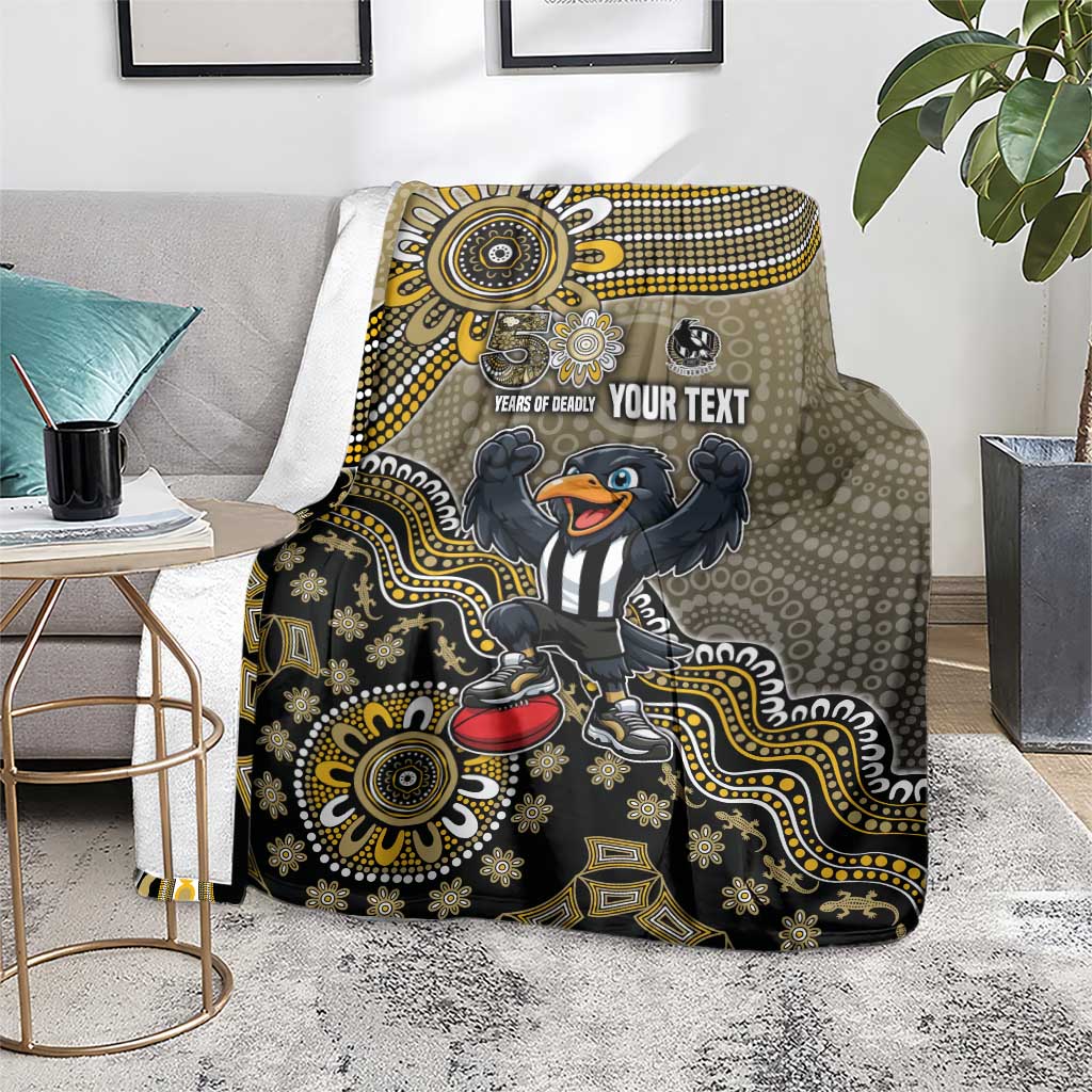 Personalized Magpies Football Mascot Blanket Aboriginal Dot Art Style Vibrant Indigenous Pattern Design