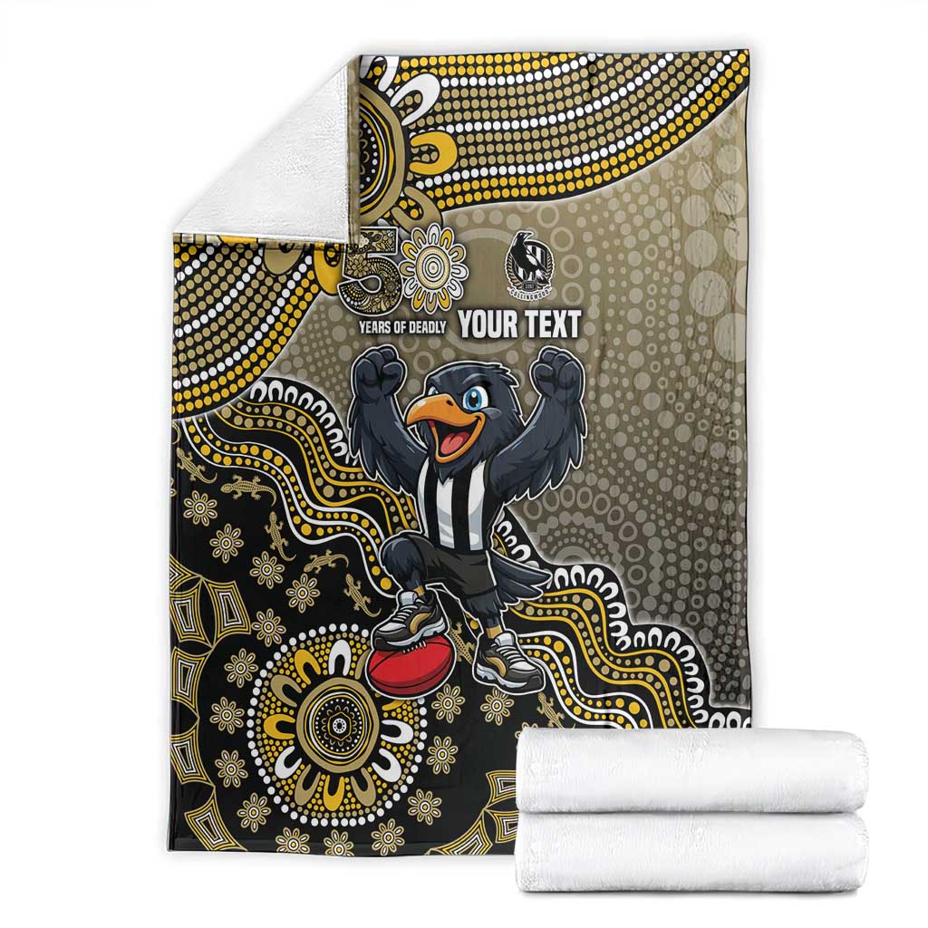 Personalized Magpies Football Mascot Blanket Aboriginal Dot Art Style Vibrant Indigenous Pattern Design