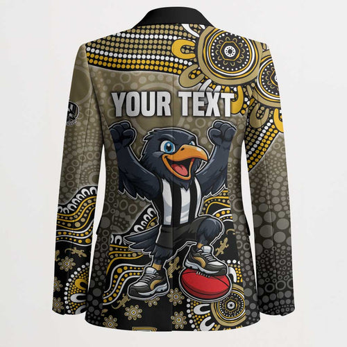 Personalized Magpies Football Mascot Blazer Aboriginal Dot Art Style Vibrant Indigenous Pattern Design