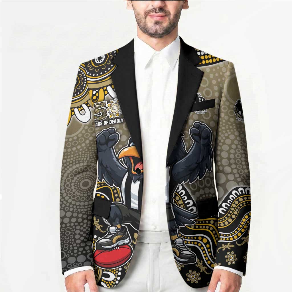 Personalized Magpies Football Mascot Blazer Aboriginal Dot Art Style Vibrant Indigenous Pattern Design