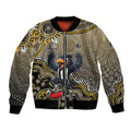 Personalized Magpies Football Mascot Bomber Jacket Aboriginal Dot Art Style Vibrant Indigenous Pattern Design