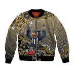 Personalized Magpies Football Mascot Bomber Jacket Aboriginal Dot Art Style Vibrant Indigenous Pattern Design