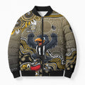 Personalized Magpies Football Mascot Bomber Puffer Jacket Aboriginal Dot Art Style Vibrant Indigenous Pattern Design