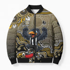 Personalized Magpies Football Mascot Bomber Puffer Jacket Aboriginal Dot Art Style Vibrant Indigenous Pattern Design