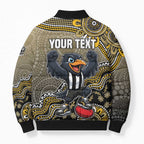 Personalized Magpies Football Mascot Bomber Puffer Jacket Aboriginal Dot Art Style Vibrant Indigenous Pattern Design