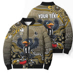 Personalized Magpies Football Mascot Bomber Puffer Jacket Aboriginal Dot Art Style Vibrant Indigenous Pattern Design