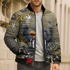Personalized Magpies Football Mascot Bomber Puffer Jacket Aboriginal Dot Art Style Vibrant Indigenous Pattern Design