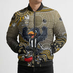 Personalized Magpies Football Mascot Bomber Puffer Jacket Aboriginal Dot Art Style Vibrant Indigenous Pattern Design