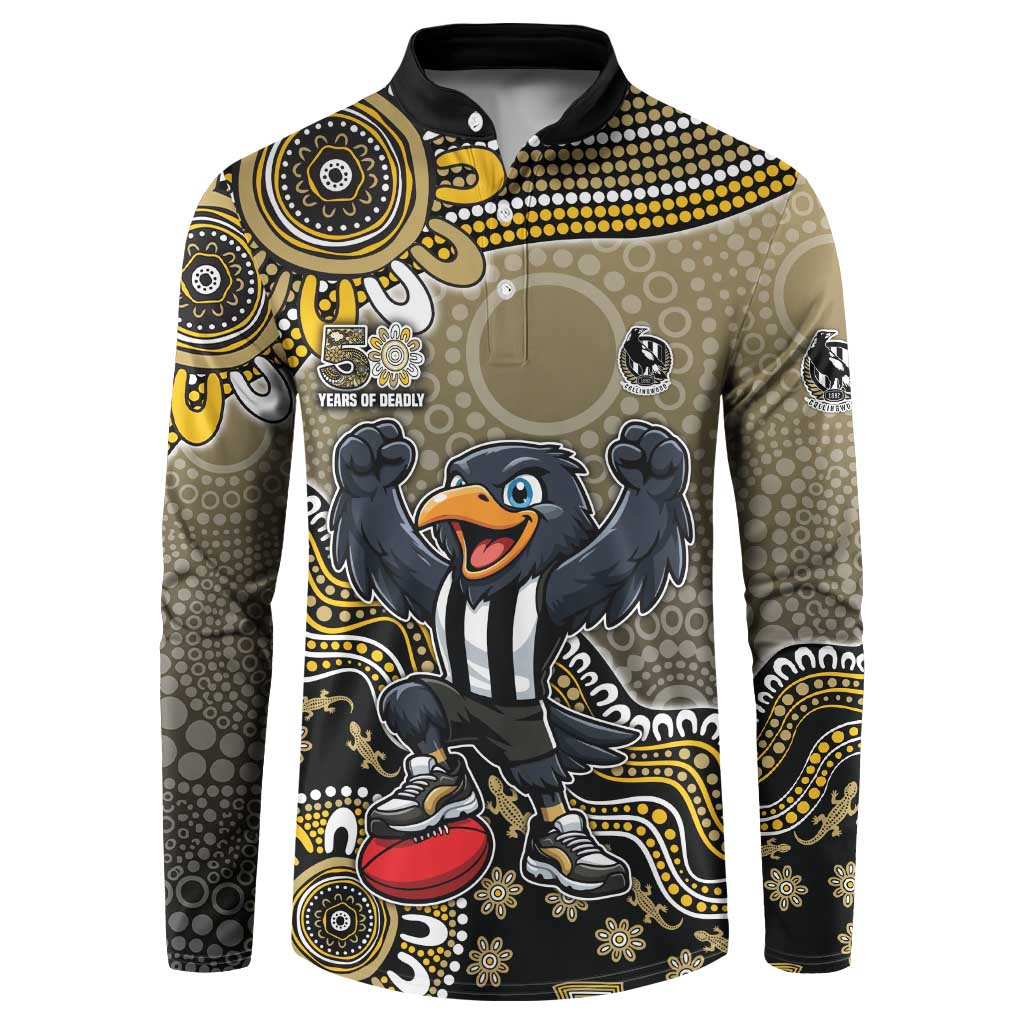 Personalized Magpies Football Mascot Button Sweatshirt Aboriginal Dot Art Style Vibrant Indigenous Pattern Design