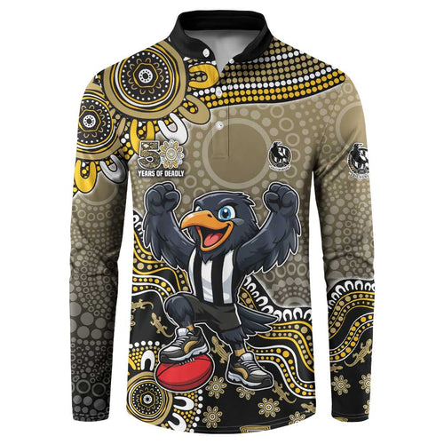 Personalized Magpies Football Mascot Button Sweatshirt Aboriginal Dot Art Style Vibrant Indigenous Pattern Design