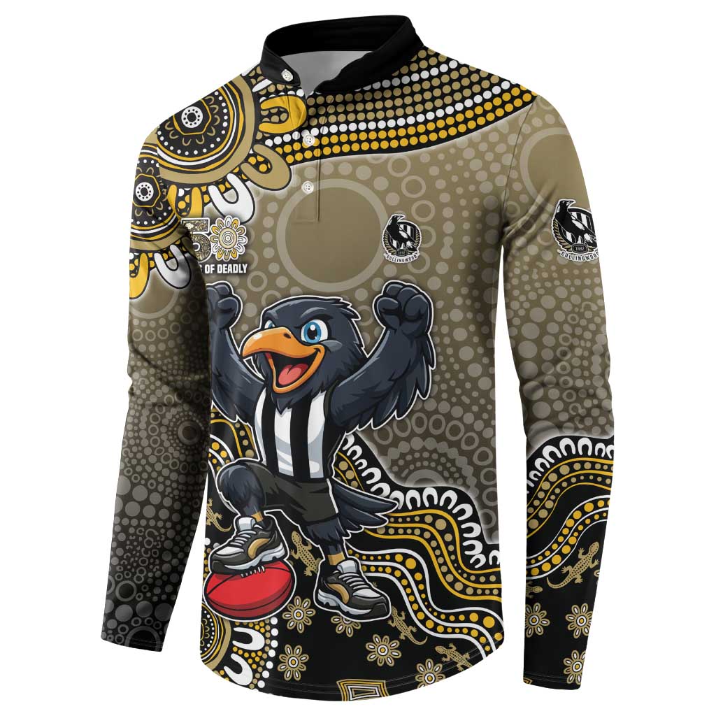 Personalized Magpies Football Mascot Button Sweatshirt Aboriginal Dot Art Style Vibrant Indigenous Pattern Design