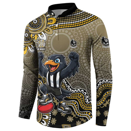 Personalized Magpies Football Mascot Button Sweatshirt Aboriginal Dot Art Style Vibrant Indigenous Pattern Design
