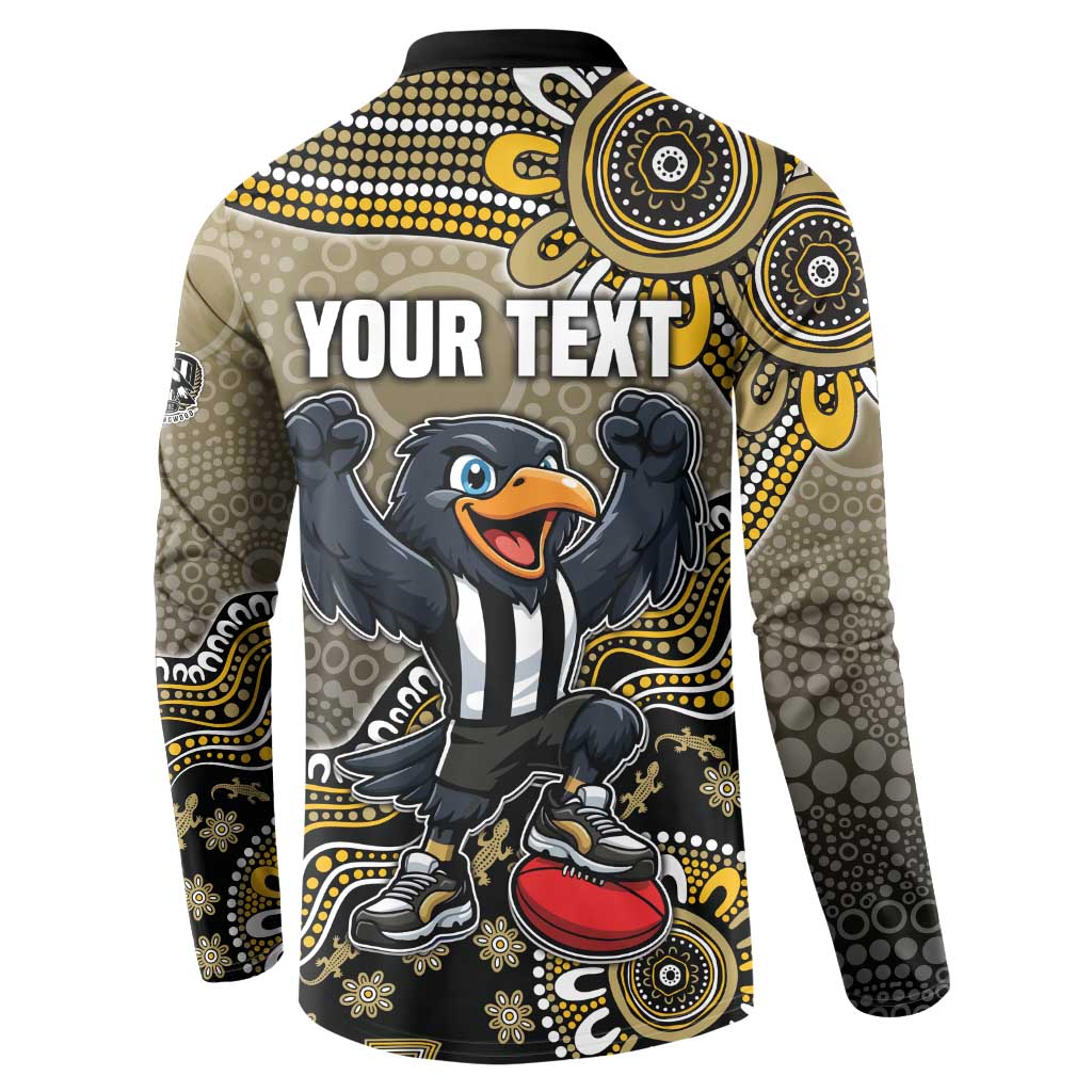 Personalized Magpies Football Mascot Button Sweatshirt Aboriginal Dot Art Style Vibrant Indigenous Pattern Design