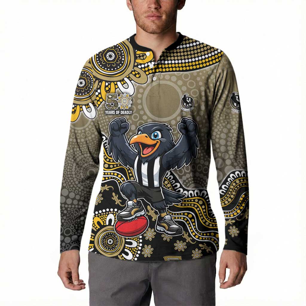 Personalized Magpies Football Mascot Button Sweatshirt Aboriginal Dot Art Style Vibrant Indigenous Pattern Design