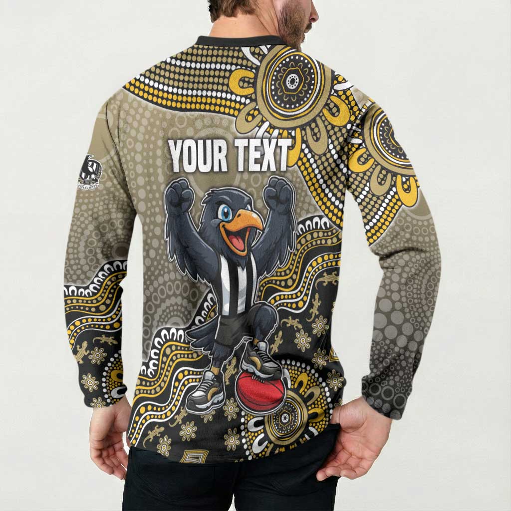 Personalized Magpies Football Mascot Button Sweatshirt Aboriginal Dot Art Style Vibrant Indigenous Pattern Design