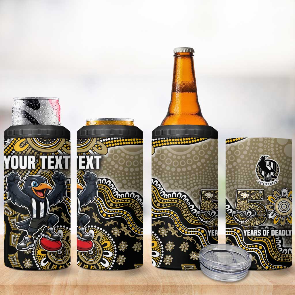 Personalized Magpies Football Mascot 4 in 1 Can Cooler Tumbler Aboriginal Dot Art Style Vibrant Indigenous Pattern Design