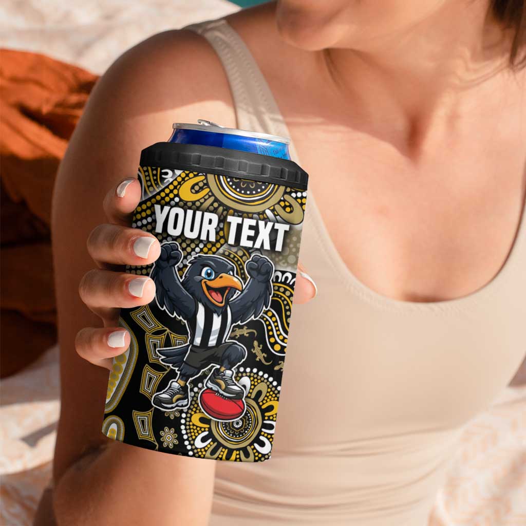Personalized Magpies Football Mascot 4 in 1 Can Cooler Tumbler Aboriginal Dot Art Style Vibrant Indigenous Pattern Design