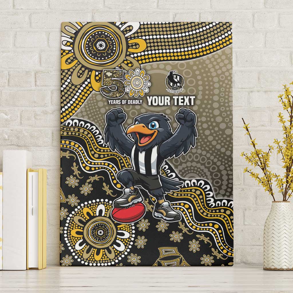 Personalized Magpies Football Mascot Canvas Wall Art Aboriginal Dot Art Style Vibrant Indigenous Pattern Design